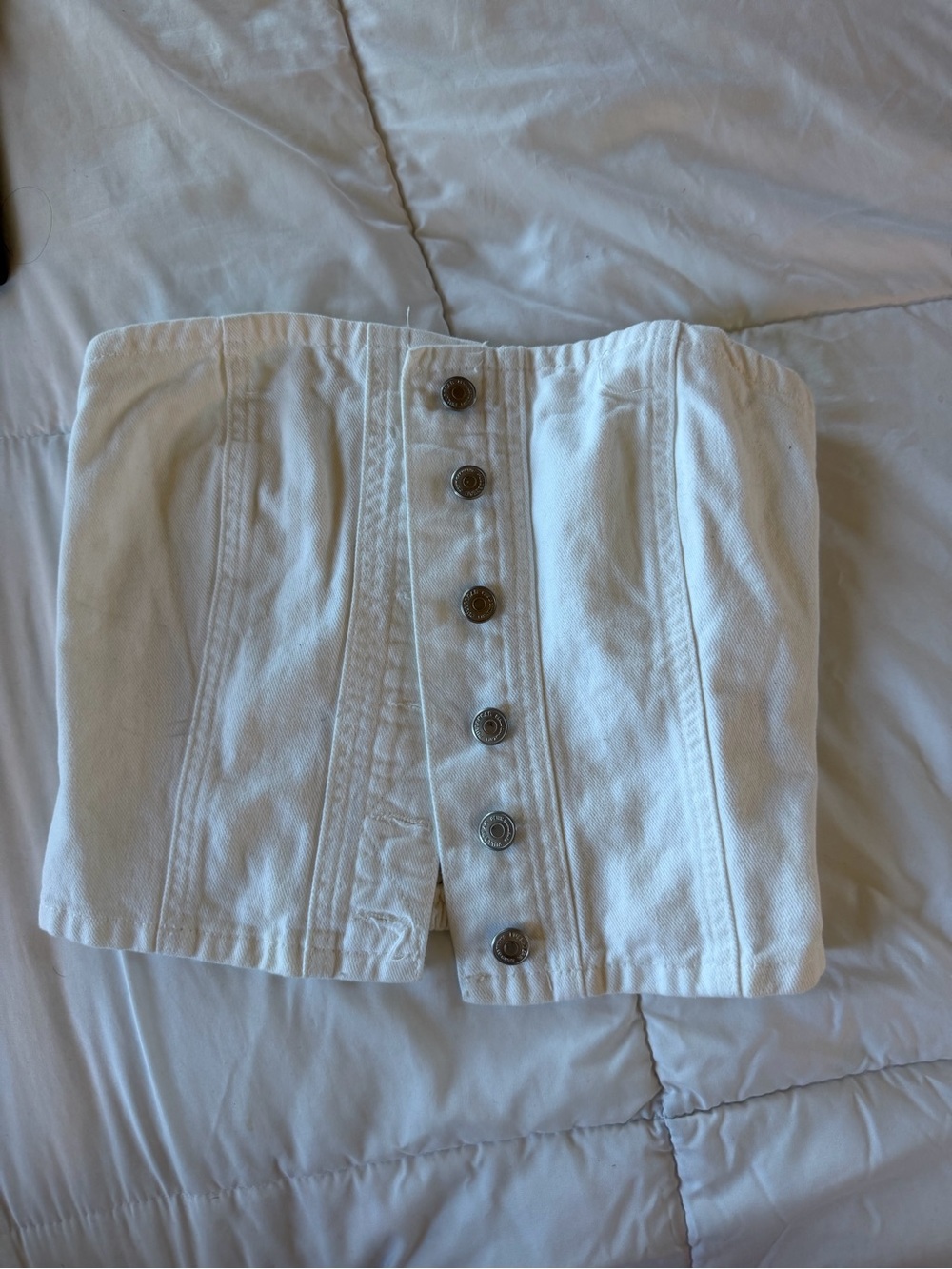 Pull&Bear White Button-Front denim Corset Top